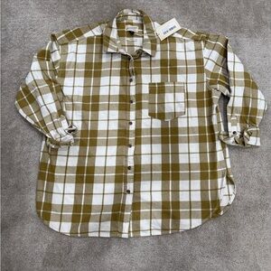 Universal Thread Women’s Olive Green & White Plaid Button-Down Shirt